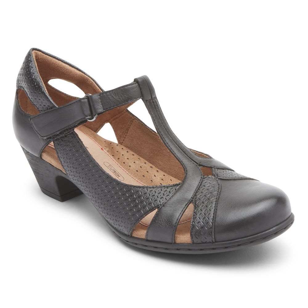 Rockport Womens Heels Black - Brynn T-Strap - UK 496-DVUIZF